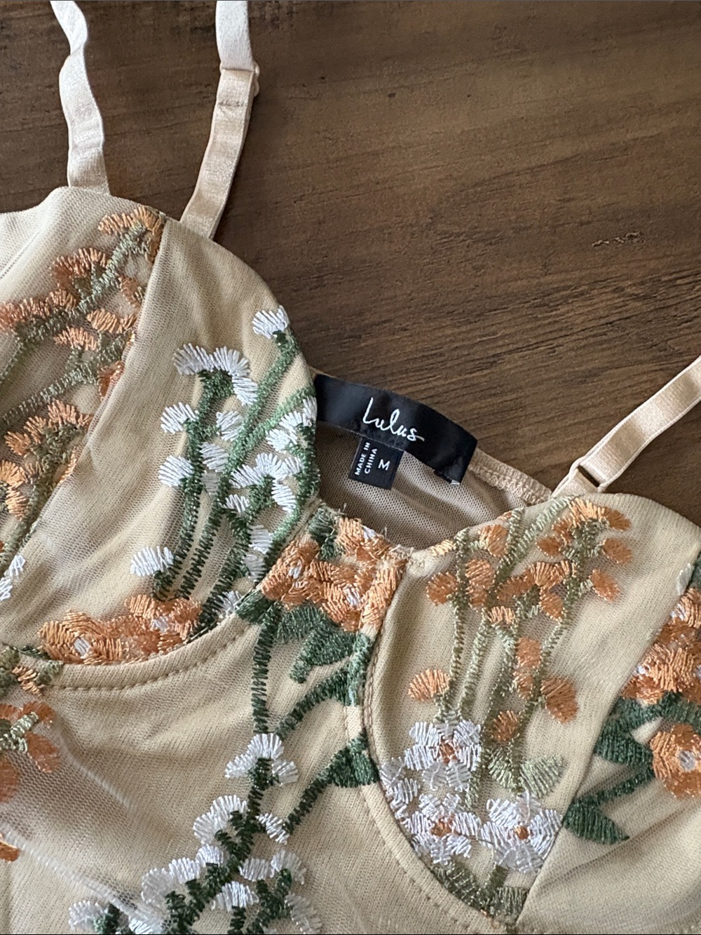 Lulu's Beige Floral Embroidered Bustier Bodysuit - Picture 9 of 11